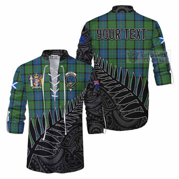 Tartan Vibes Clothing Stirling Crest Tartan Ghillie Kilt Shirt with New Zealand Silver Fern Half Style