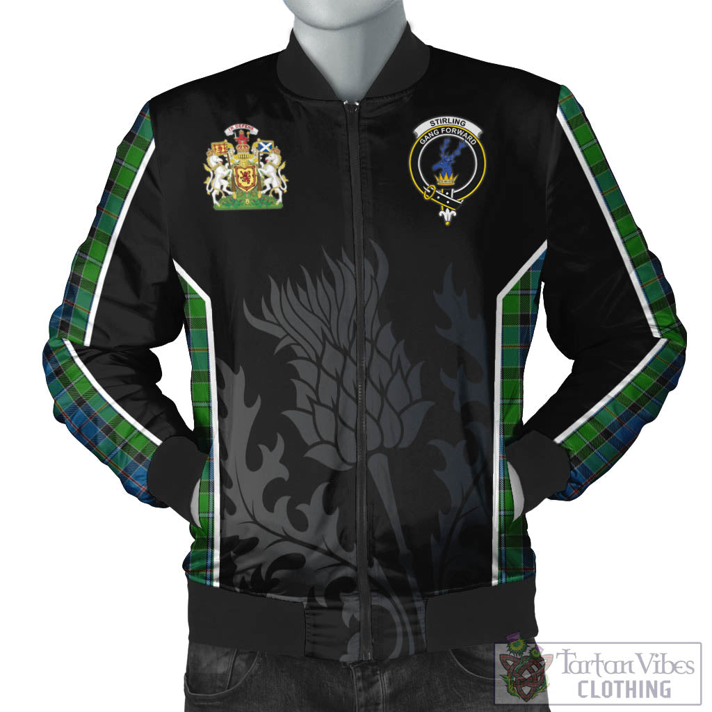 Tartan Vibes Clothing Stirling Tartan Bomber Jacket with Family Crest and Scottish Thistle Vibes Sport Style