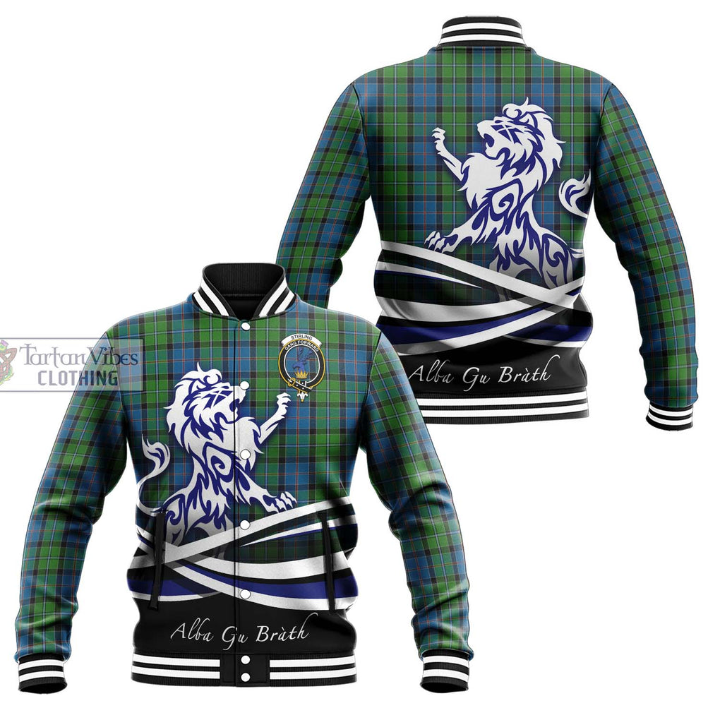 Stirling Tartan Baseball Jacket with Alba Gu Brath Regal Lion Emblem Unisex - Tartanvibesclothing Shop