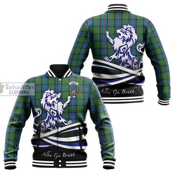Stirling Tartan Baseball Jacket with Alba Gu Brath Regal Lion Emblem Unisex - Tartanvibesclothing Shop