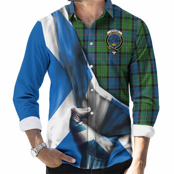 Tartan Vibes Clothing Stirling Tartan Long Sleeve Button Shirt with Family Crest Scotland Patriotic Style