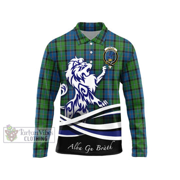 Stirling Tartan Long Sleeve Polo Shirt with Alba Gu Brath Regal Lion Emblem Unisex - Tartanvibesclothing Shop
