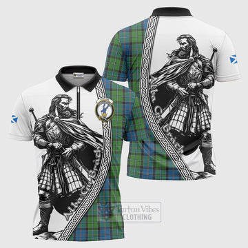 Tartan Vibes Clothing Stirling Tartan Clan Crest Zipper Polo Shirt with Highlander Warrior Celtic Style