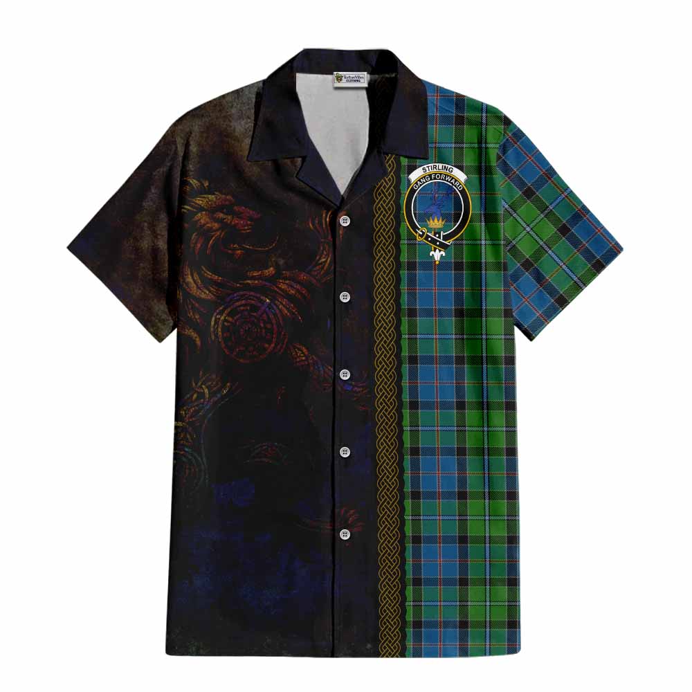 Tartan Vibes Clothing Stirling Tartan Family Crest Short Sleeve Button Shirt Alba Gu Brath Be Brave Lion Ancient Style