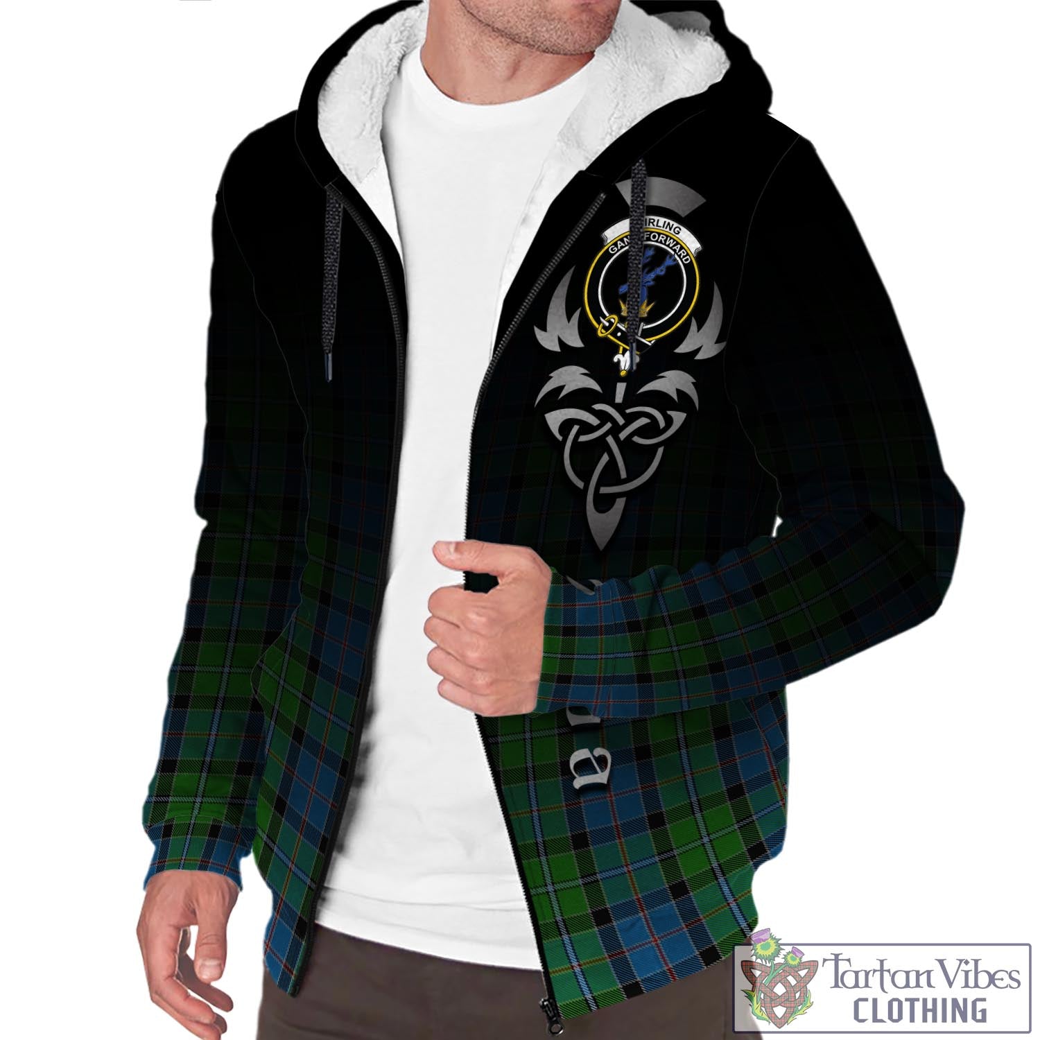 Tartan Vibes Clothing Stirling Tartan Sherpa Hoodie Featuring Alba Gu Brath Family Crest Celtic Inspired