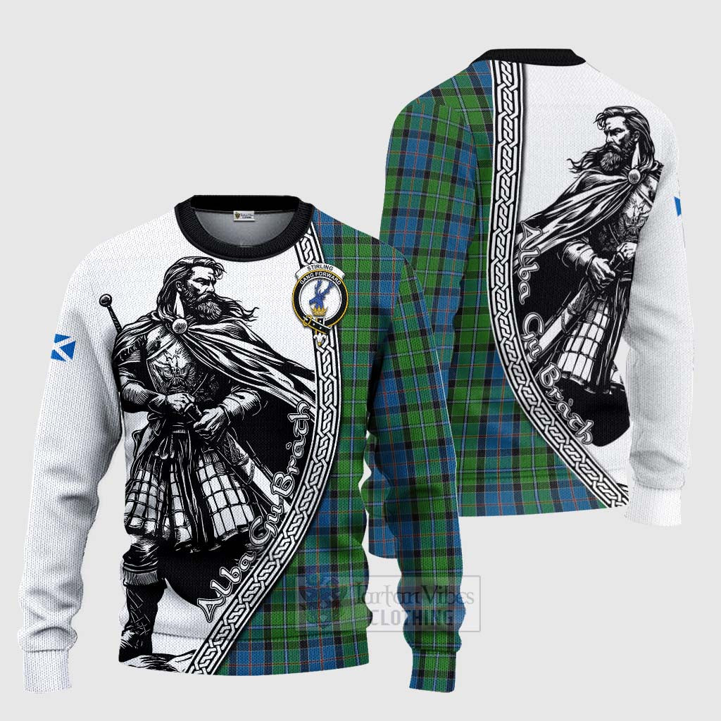 Tartan Vibes Clothing Stirling Tartan Clan Crest Knitted Sweater with Highlander Warrior Celtic Style