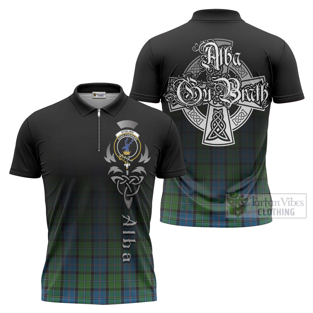 Tartan Vibes Clothing Stirling Tartan Zipper Polo Shirt Featuring Alba Gu Brath Family Crest Celtic Inspired