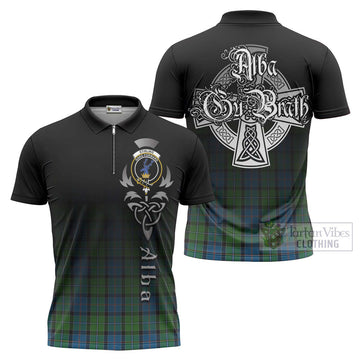 Tartan Vibes Clothing Stirling Tartan Zipper Polo Shirt Featuring Alba Gu Brath Family Crest Celtic Inspired