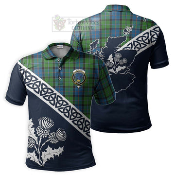 Stirling Tartan Polo Shirt Featuring Thistle and Scotland Map