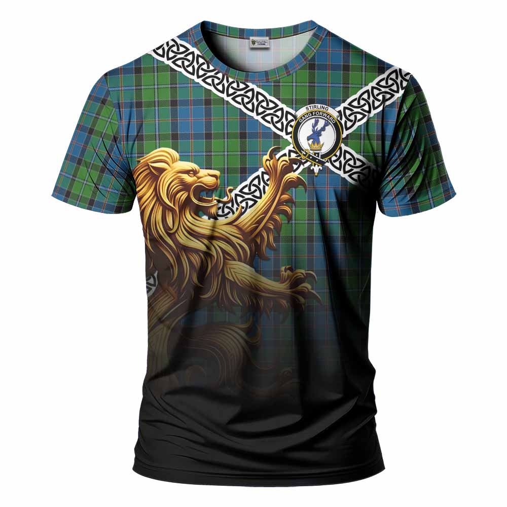 Tartan Vibes Clothing Stirling Crest Tartan T-Shirt with Golden Lion Emblem Celtic Style