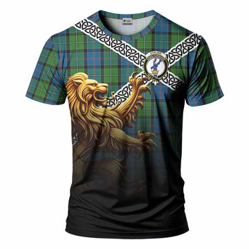 Tartan Vibes Clothing Stirling Crest Tartan T-Shirt with Golden Lion Emblem Celtic Style