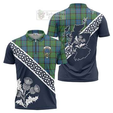 Tartan Vibes Clothing Stirling Tartan Zipper Polo Shirt Featuring Thistle and Scotland Map