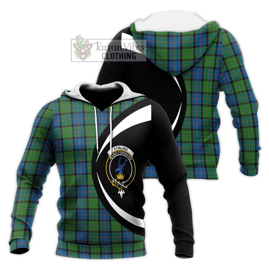 Stirling Tartan Knitted Hoodie with Family Crest Circle Style Unisex Knitted Pullover Hoodie - Tartan Vibes Clothing