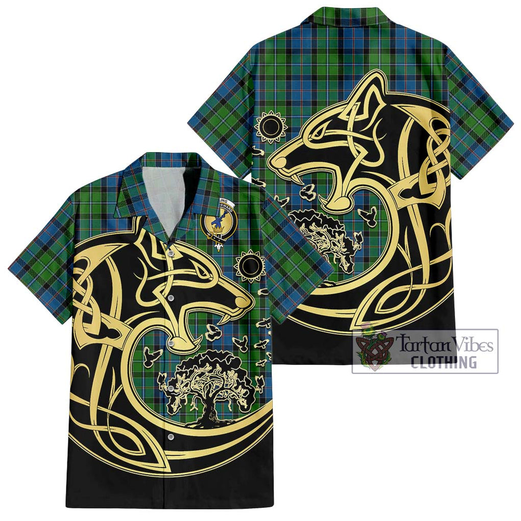 Stirling Tartan Short Sleeve Button Shirt with Family Crest Celtic Wolf Style Kid - Tartan Vibes Clothing