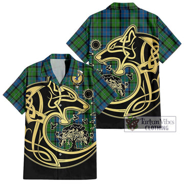 Stirling Tartan Short Sleeve Button Shirt with Family Crest Celtic Wolf Style Kid - Tartan Vibes Clothing
