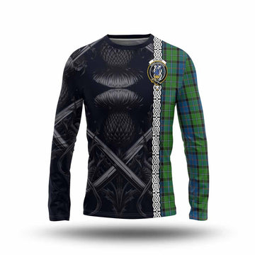 Tartan Vibes Clothing Stirling Tartan Long Sleeve T-Shirt with Family Crest Cross Sword Thistle Celtic Vibes
