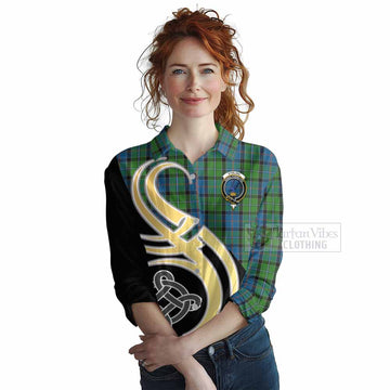Tartan Vibes Clothing Stirling Tartan Women's Casual Shirt with Family Crest and Celtic Symbol Style