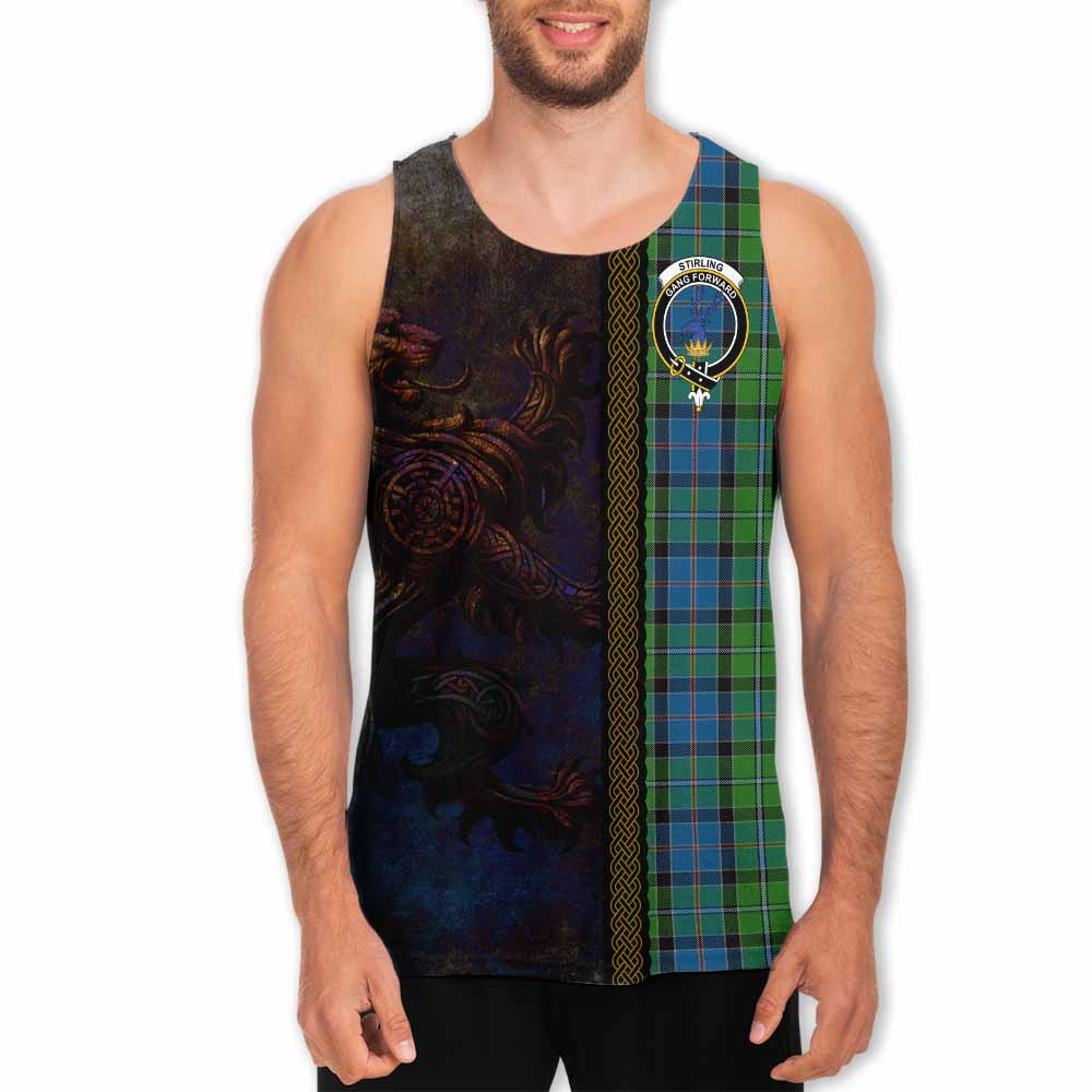 Tartan Vibes Clothing Stirling Tartan Family Crest Men's Tank Top Alba Gu Brath Be Brave Lion Ancient Style