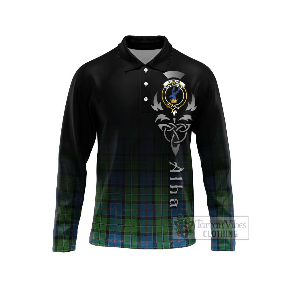 Tartan Vibes Clothing Stirling Tartan Long Sleeve Polo Shirt Featuring Alba Gu Brath Family Crest Celtic Inspired