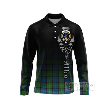 Tartan Vibes Clothing Stirling Tartan Long Sleeve Polo Shirt Featuring Alba Gu Brath Family Crest Celtic Inspired