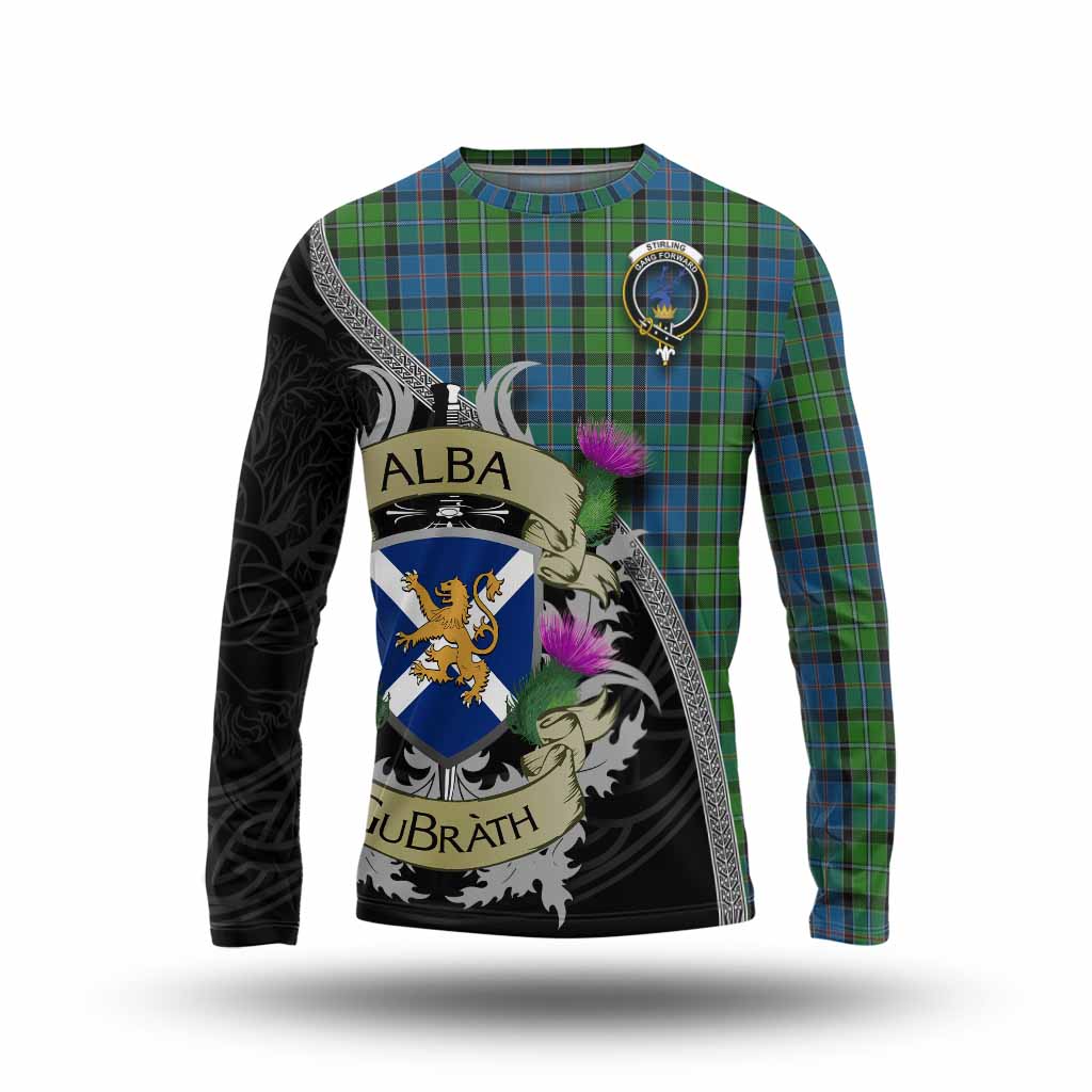 Tartan Vibes Clothing Stirling Tartan Family Crest Long Sleeve T-Shirt Lion Rampant Royal Thistle Shield Celtic Inspired