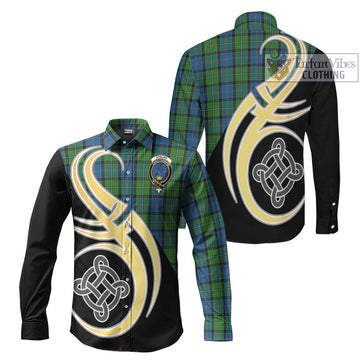Stirling Tartan Long Sleeve Button Shirt with Family Crest and Celtic Symbol Style Men's Shirt S - Tartan Vibes Clothing