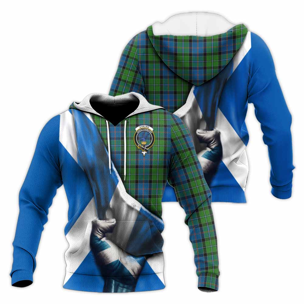 Tartan Vibes Clothing Stirling Tartan Knitted Hoodie with Family Crest Scotland Patriotic Style
