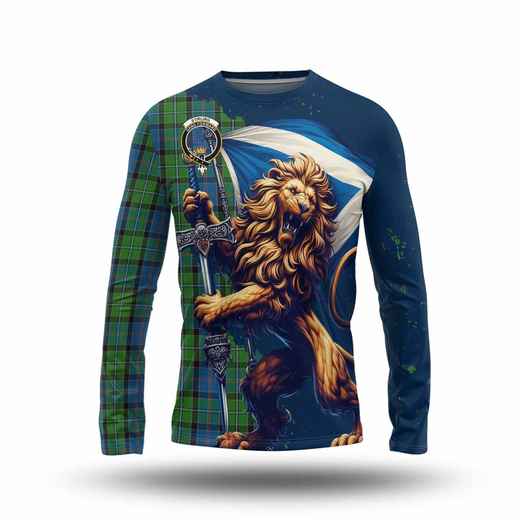 Tartan Vibes Clothing Stirling Tartan Family Crest Long Sleeve T-Shirt with Scottish Majestic Lion