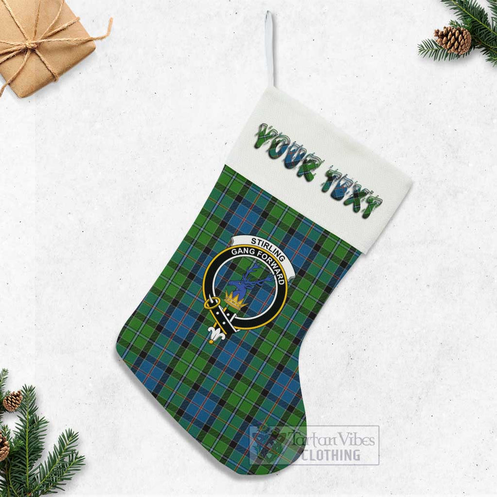 Tartan Vibes Clothing Stirling Tartan Family Crest Christmas Stocking with Personalized Text