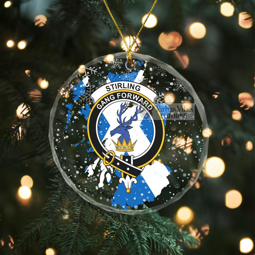 Stirling Clan Crest Christmas Glass Ornament with Scotland Map Transparent Glass Circle - 2D-tartanvibesclothing