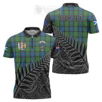 Tartan Vibes Clothing Stirling Crest Tartan Zipper Polo Shirt with New Zealand Silver Fern Half Style