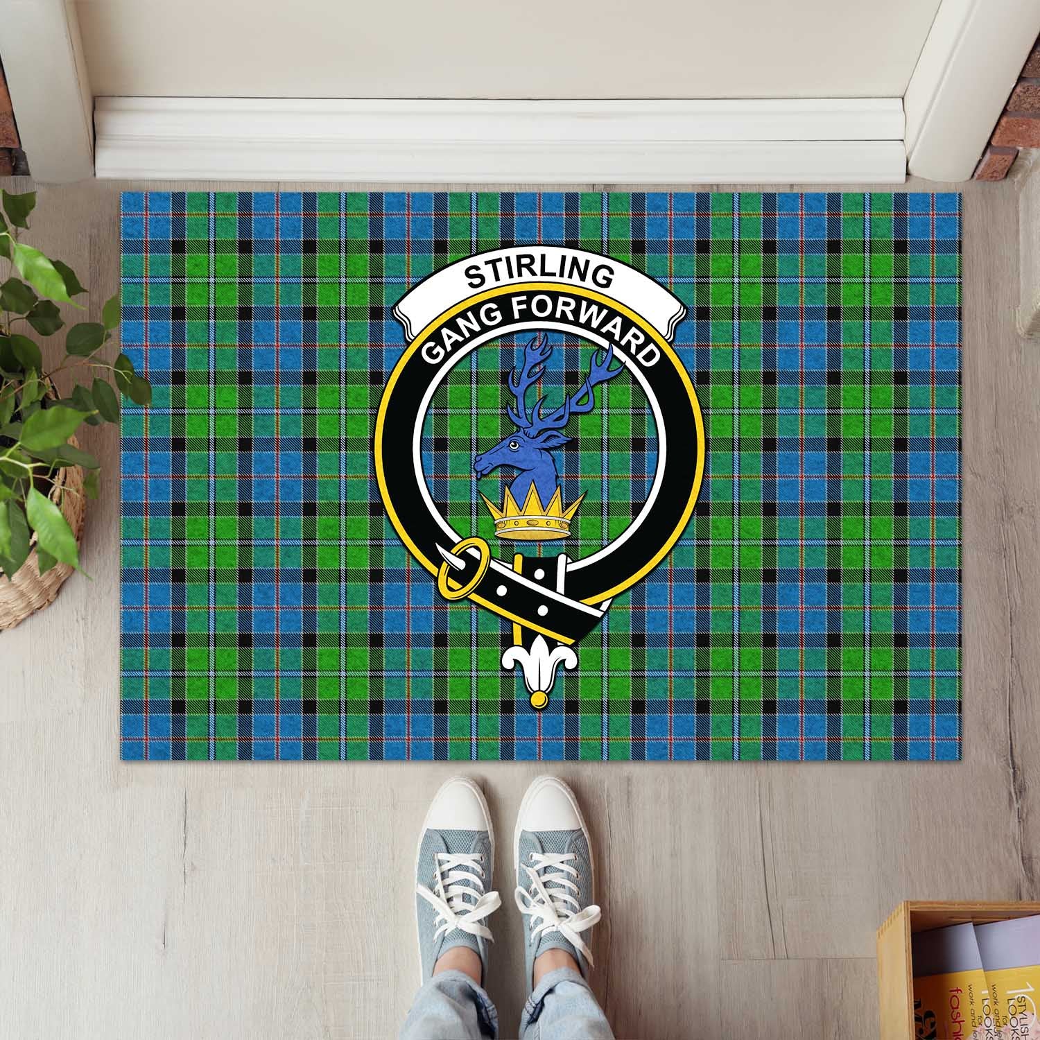 Stirling Tartan Door Mat with Family Crest - Tartanvibesclothing Shop