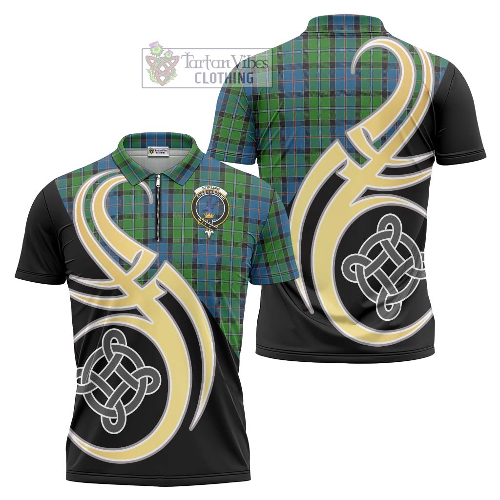 Tartan Vibes Clothing Stirling Tartan Zipper Polo Shirt with Family Crest and Celtic Symbol Style