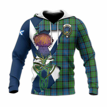 Tartan Vibes Clothing Stirling Tartan Family Crest Knitted Hoodie Scottish Thistle Celtic Inspired
