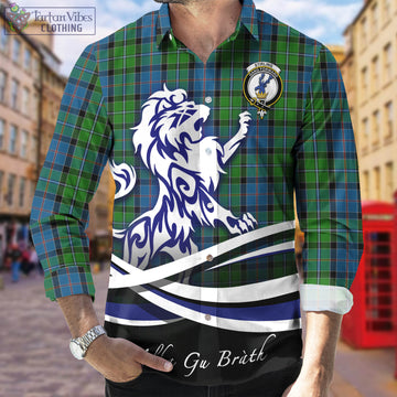 Stirling Tartan Long Sleeve Button Up Shirt with Alba Gu Brath Regal Lion Emblem