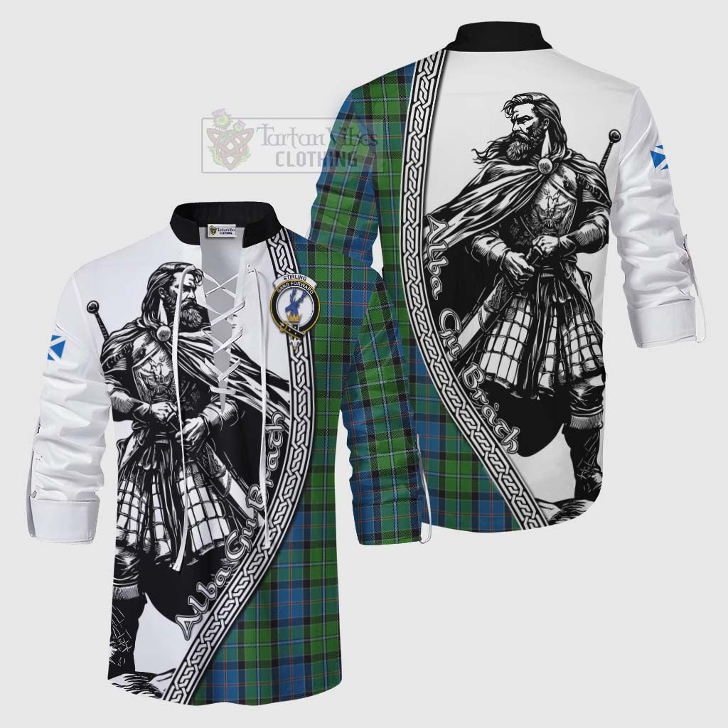 Tartan Vibes Clothing Stirling Tartan Clan Crest Ghillie Kilt Shirt with Highlander Warrior Celtic Style