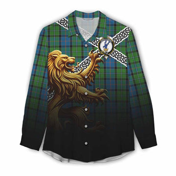 Tartan Vibes Clothing Stirling Crest Tartan Women's Casual Shirt with Golden Lion Emblem Celtic Style