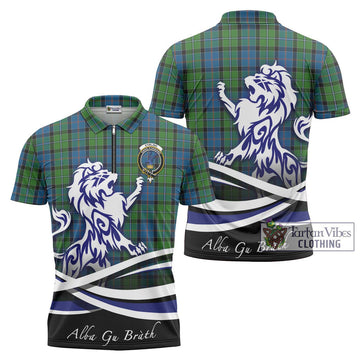 Stirling Tartan Zipper Polo Shirt with Alba Gu Brath Regal Lion Emblem Unisex - Tartanvibesclothing Shop
