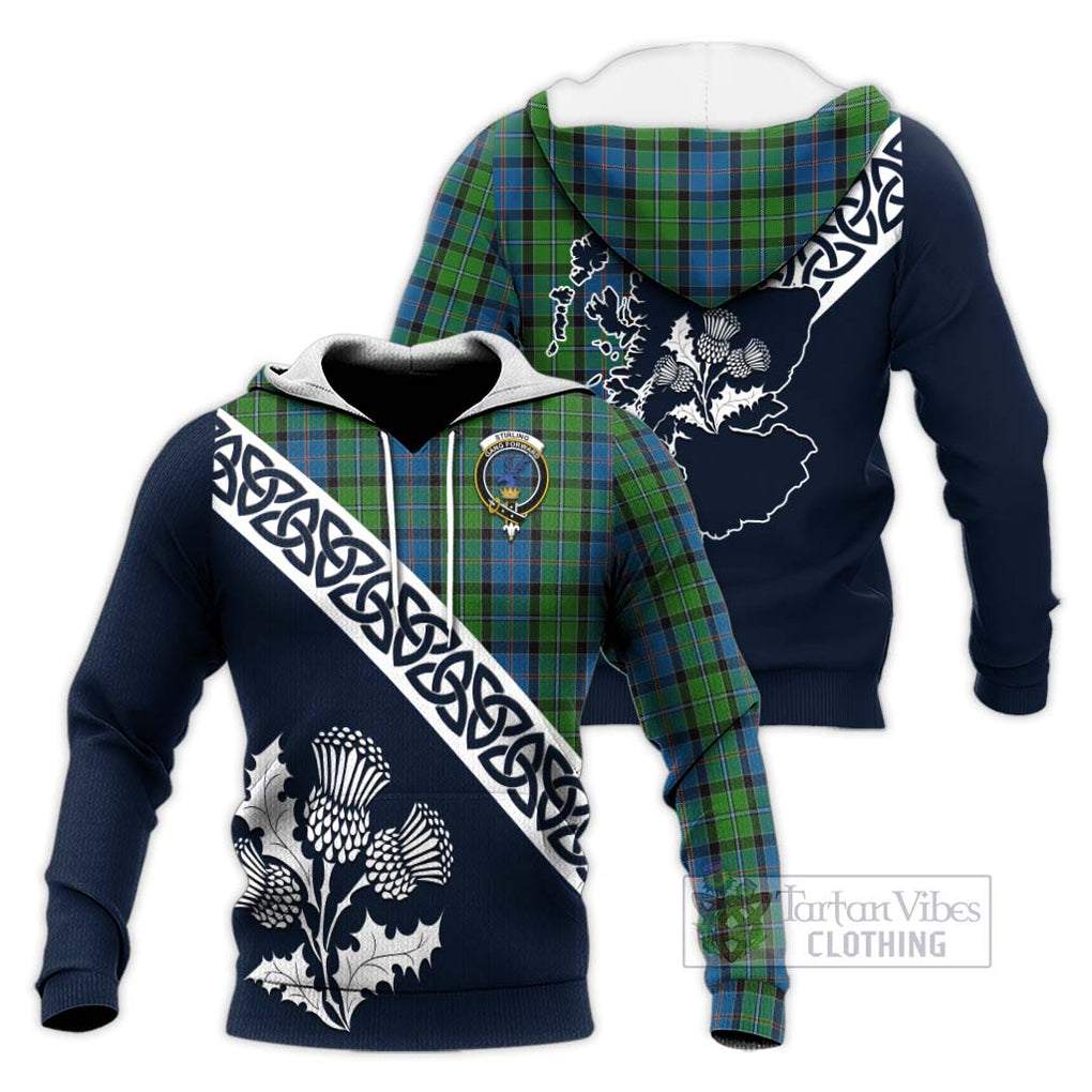 Tartan Vibes Clothing Stirling Tartan Knitted Hoodie Featuring Thistle and Scotland Map