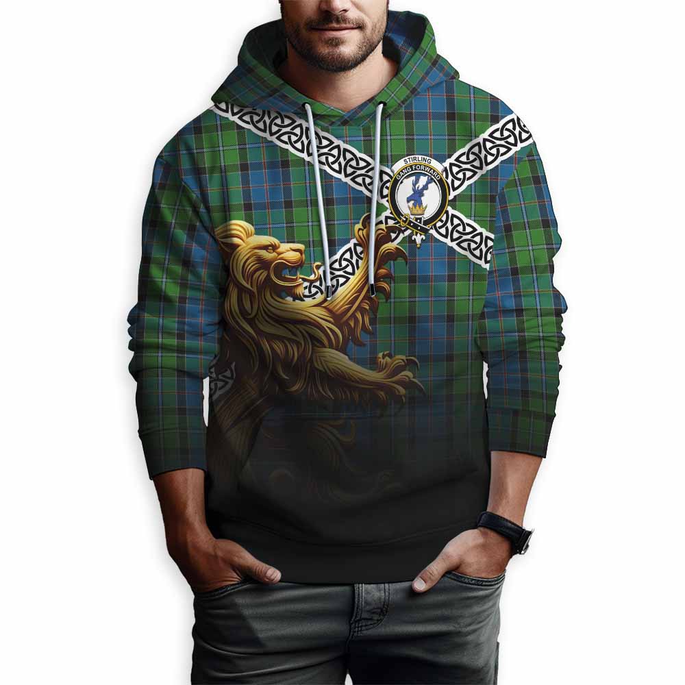 Tartan Vibes Clothing Stirling Crest Tartan Hoodie with Golden Lion Emblem Celtic Style