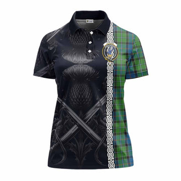 Tartan Vibes Clothing Stirling Tartan Women's Polo Shirt with Family Crest Cross Sword Thistle Celtic Vibes