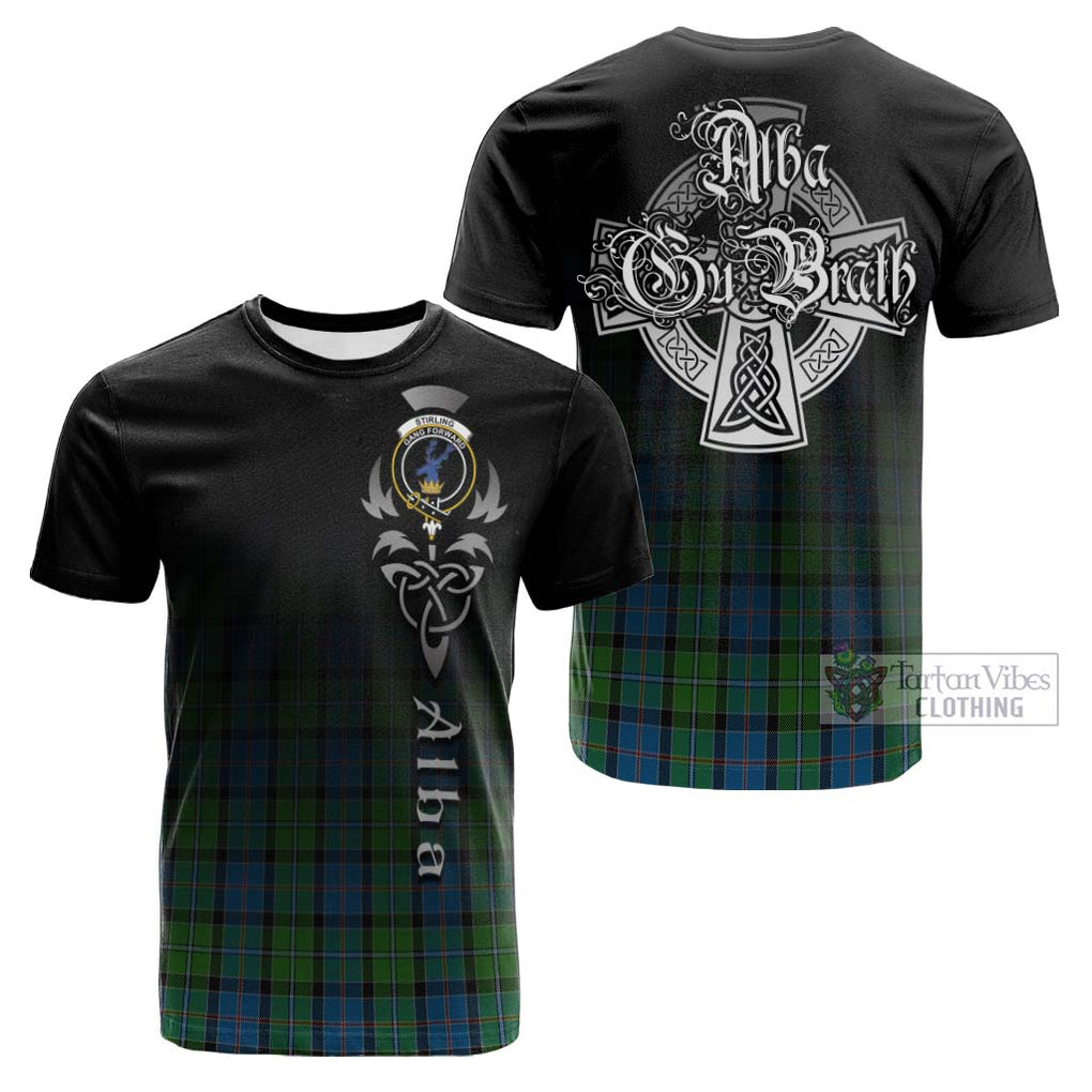 Tartan Vibes Clothing Stirling Tartan Cotton T-shirt Featuring Alba Gu Brath Family Crest Celtic Inspired