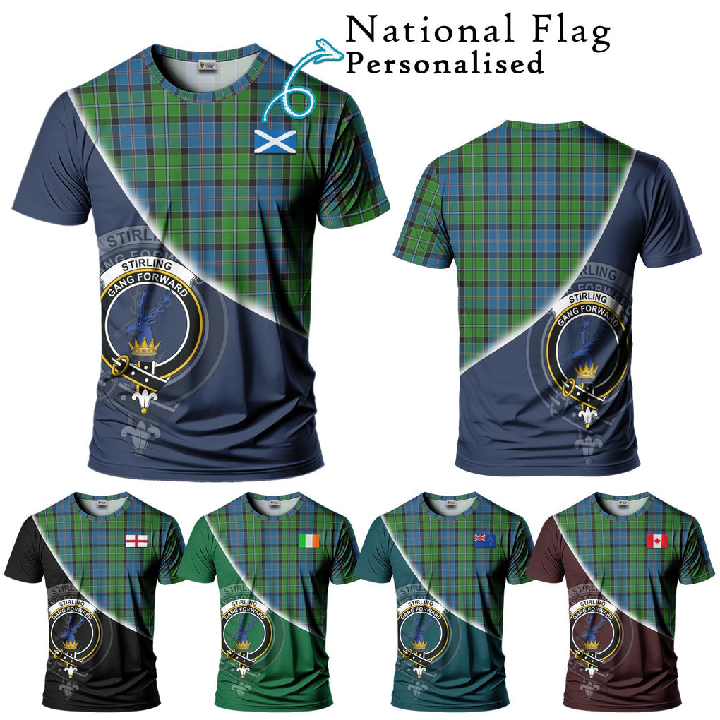 Stirling Tartan T-Shirt with Personalised National Flag and Family Crest Half Style Kid's Shirt - Tartanvibesclothing Shop