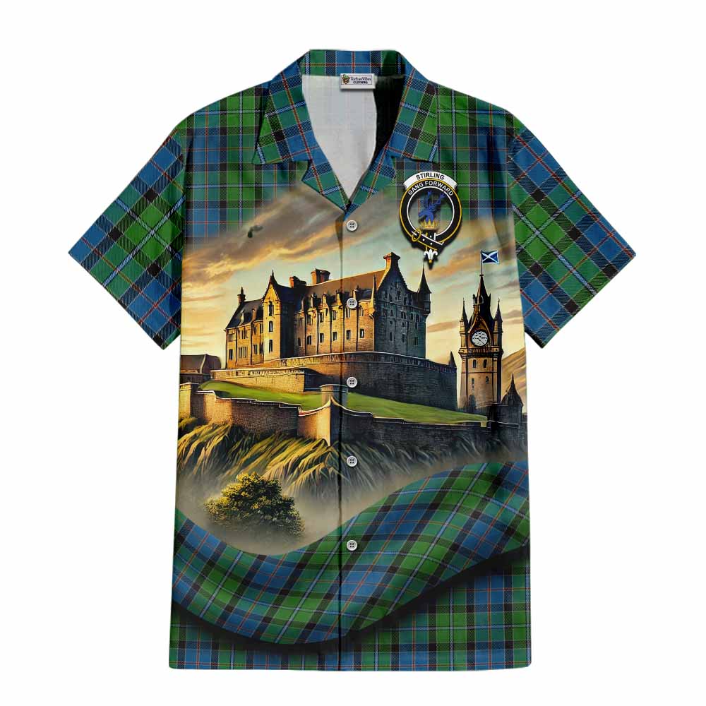 Tartan Vibes Clothing Stirling Tartan Family Crest Short Sleeve Button Shirt with Scottish Ancient Castle Style