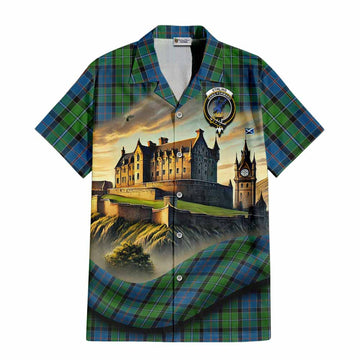Tartan Vibes Clothing Stirling Tartan Family Crest Short Sleeve Button Shirt with Scottish Ancient Castle Style