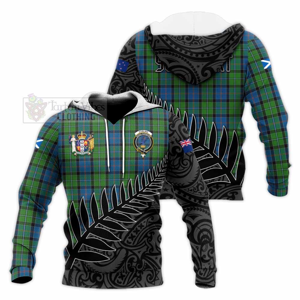 Tartan Vibes Clothing Stirling Crest Tartan Knitted Hoodie with New Zealand Silver Fern Half Style