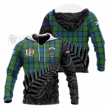 Tartan Vibes Clothing Stirling Crest Tartan Knitted Hoodie with New Zealand Silver Fern Half Style