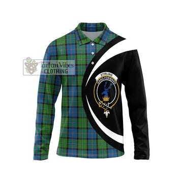 Stirling Tartan Long Sleeve Polo Shirt with Family Crest Circle Style Unisex - Tartan Vibes Clothing