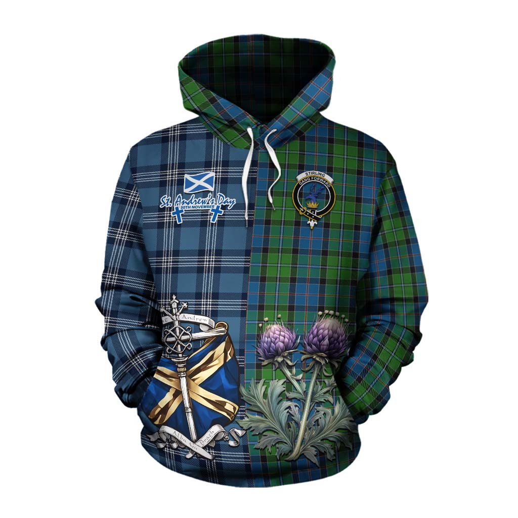 Tartan Vibes Clothing Stirling Tartan Cotton Hoodie Happy St. Andrew's Day Half Tartan Style