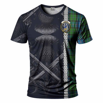 Tartan Vibes Clothing Stirling Tartan T-Shirt with Family Crest Cross Sword Thistle Celtic Vibes